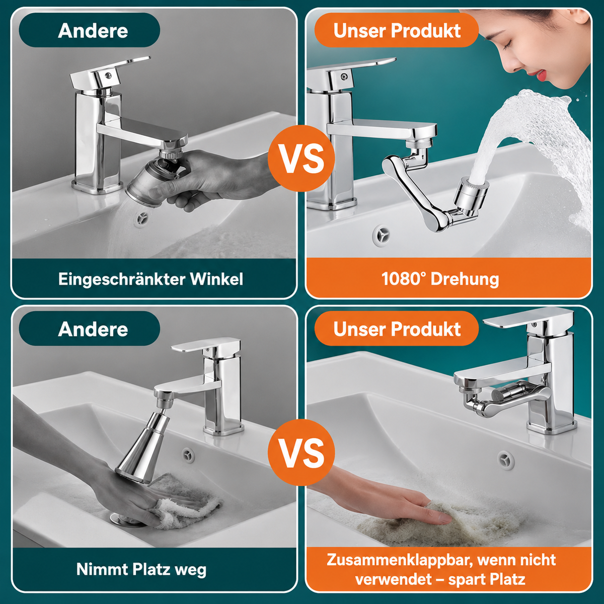 AQUASPIN® 1080°| Drehbarer Wasserhahn-Aufsatz