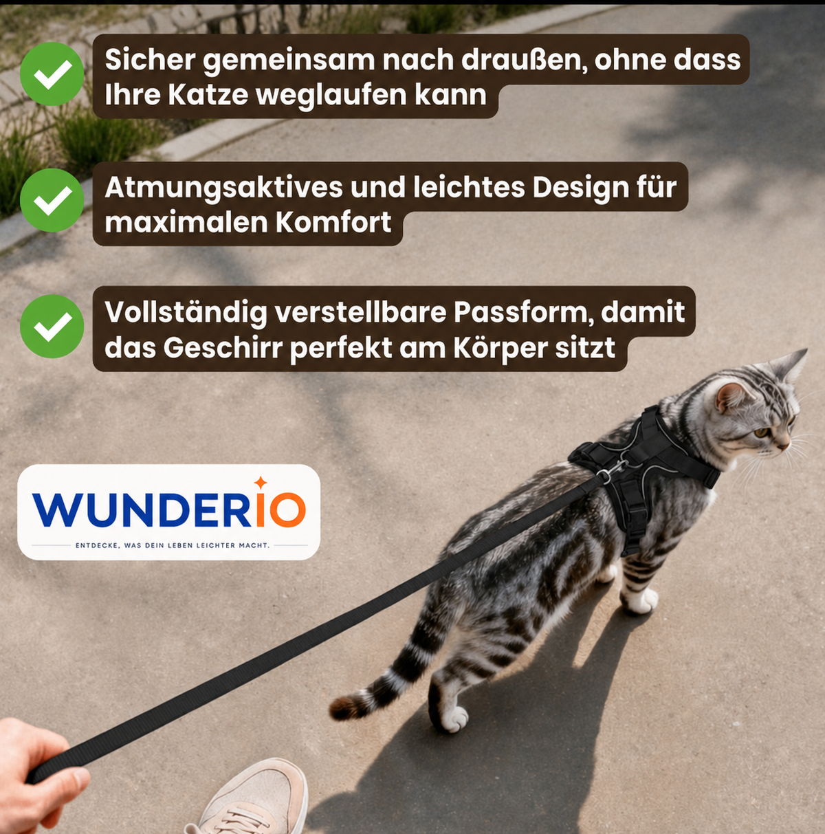 Walker Pro® | Atmungsaktives und verstellbares Katzengeschirr mit Leine.