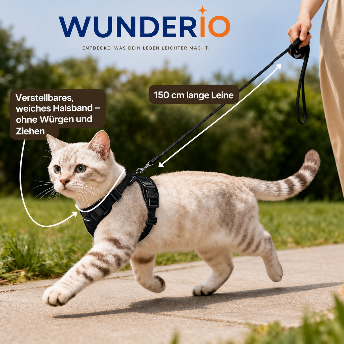 Walker Pro® | Atmungsaktives und verstellbares Katzengeschirr mit Leine.