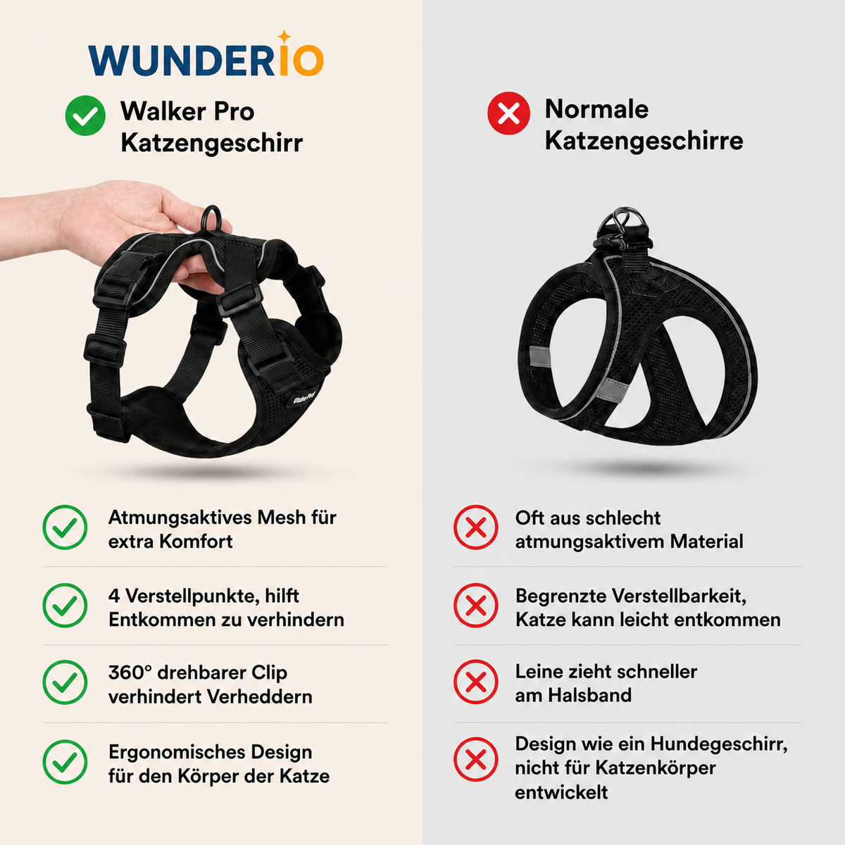 Walker Pro® | Atmungsaktives und verstellbares Katzengeschirr mit Leine.