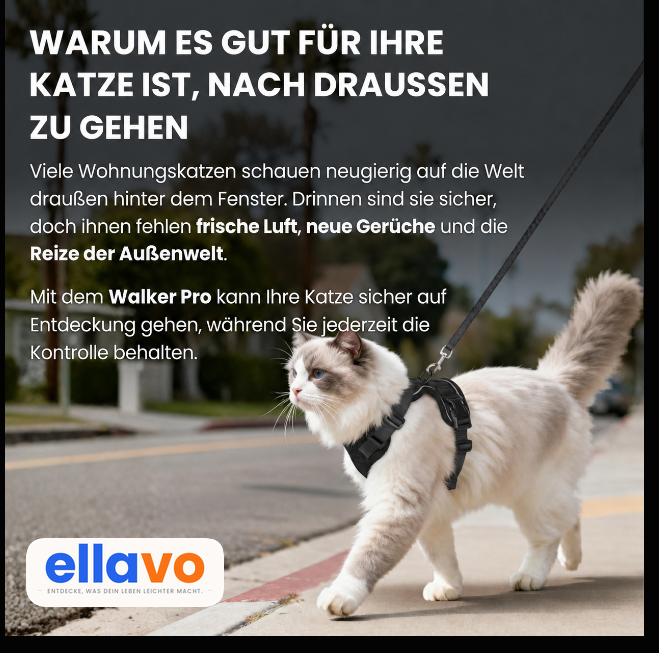 Walker Pro® | Atmungsaktives und verstellbares Katzengeschirr mit Leine.
