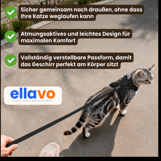 Walker Pro® | Atmungsaktives und verstellbares Katzengeschirr mit Leine.