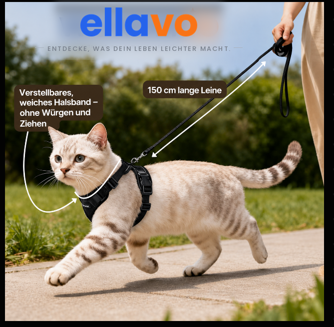 Walker Pro® | Atmungsaktives und verstellbares Katzengeschirr mit Leine.